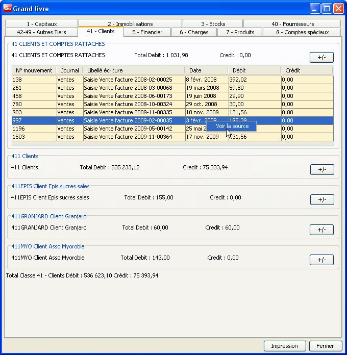 Grand Livre Analytique : Impression